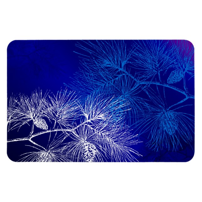 Magnet Flexible Blanc Bleu Pine de Vacances d'hiver (Horizontal)