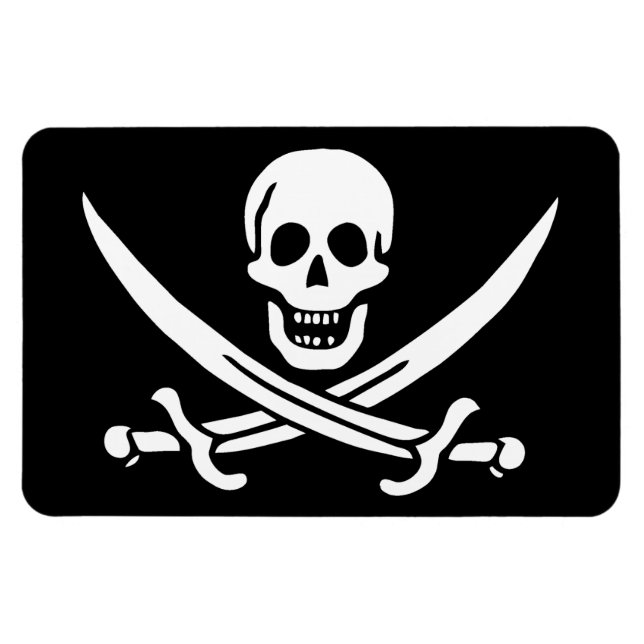 Magnet Flexible Blanc, Drapeau Pirate Calico Jack, Crâne & Cutlass (Horizontal)
