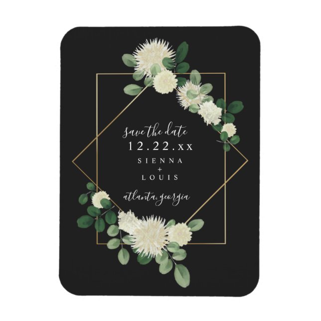 Magnet Flexible Blanc Floral Botanique Gris Mariage Enregistrer La (Vertical)