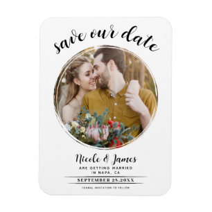 Magnet Flexible Blanc Moderne Rond Photo Date à Sauvegarder