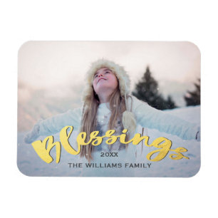 Magnet Flexible Blessures Faux Gold Script Vacances Noël Photo