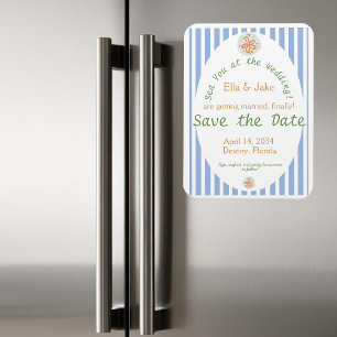 Magnet Flexible Bleu côtier Stripes Enregistrer la date
