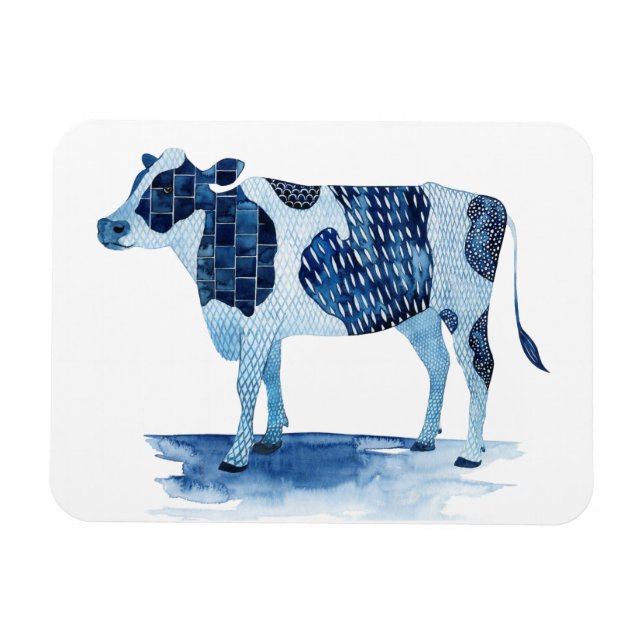 Magnet Flexible Bleu de cobalt Animaux de ferme - Vache (Horizontal)