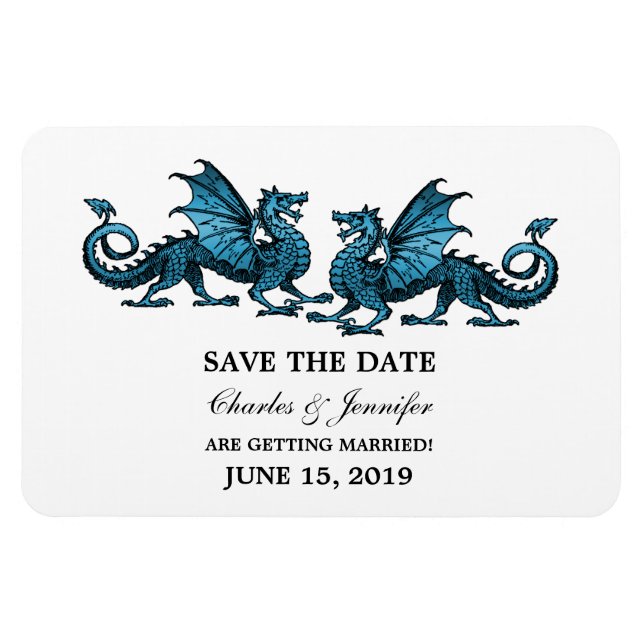 Magnet Flexible Bleu Elegant Dragons Enregistrer l'aimant Date (Horizontal)