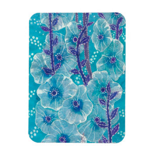 Magnet Flexible Bleu Hollyhock Malve Fleur de Malva peinture flora