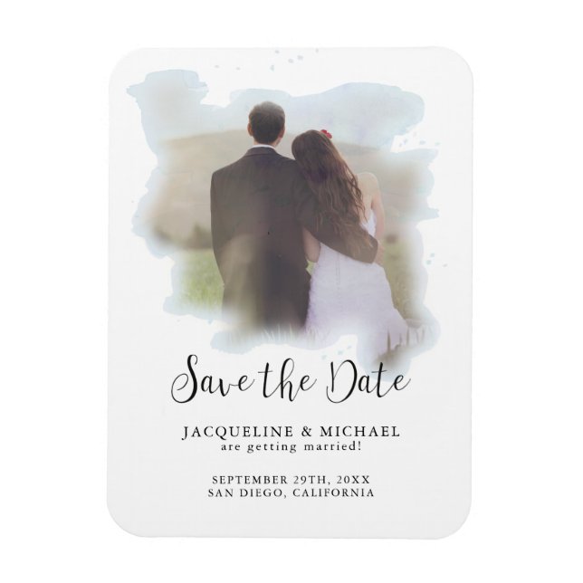 Magnet Flexible Bleu Simple Élégant Script Moderne Aquarelle Photo (Vertical)