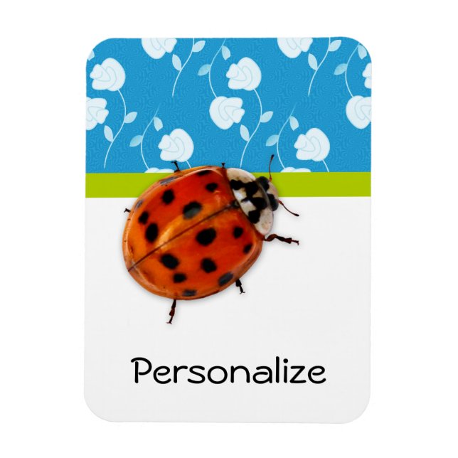 Magnet Flexible Bleu tendance Ladybug Floral avec nom (Vertical)
