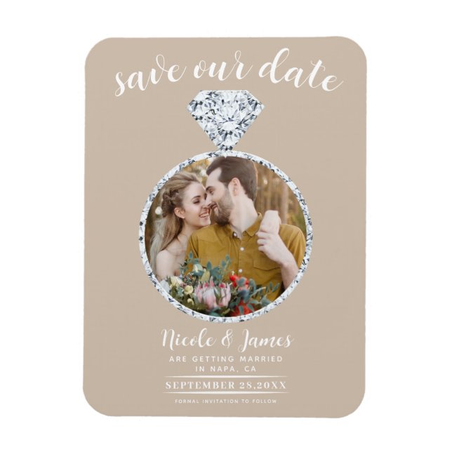 Magnet Flexible Bling Mariage beige photo Enregistrer la date (Vertical)