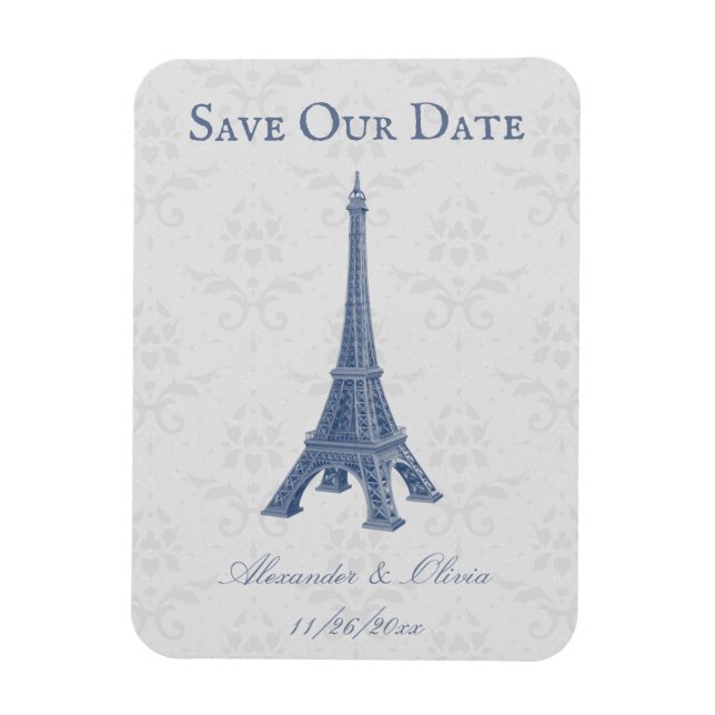 Magnet Flexible Blue Eiffel Tower Damask Enregistrer La Date Magne (Vertical)