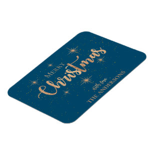 Magnet Flexible Blue Gold Stars Typographie Nom Joyeux Noël