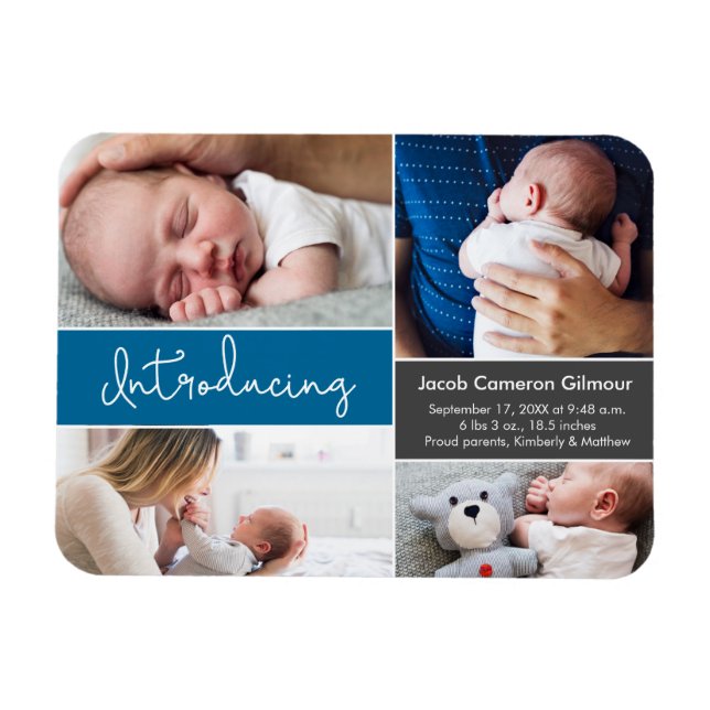 Magnet Flexible Blue Introduction Baby Boy Custom Photo Collage (Horizontal)