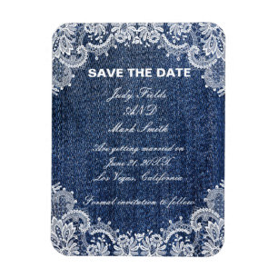 Magnet Flexible Blue Jean Denim Et Dentelle Enregistrer La Date