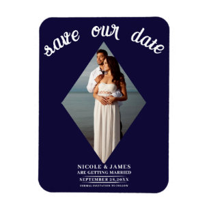 Magnet Flexible Blue Minimal Diamond Photo Wedding Enregistrer la 