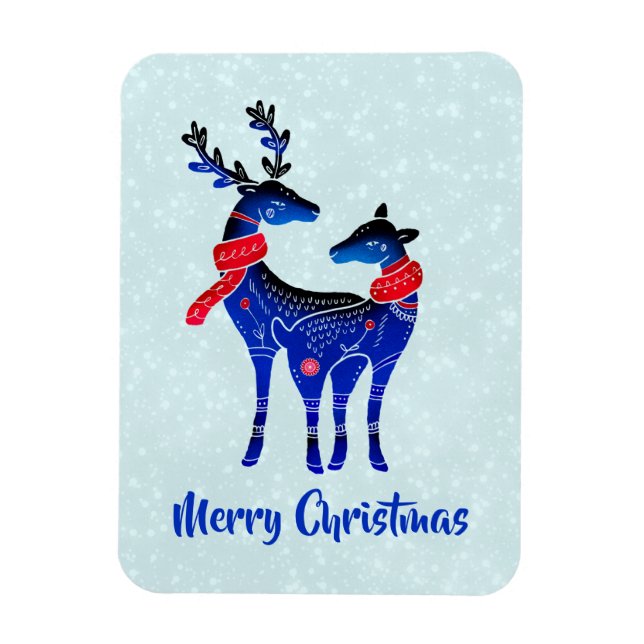 Magnet Flexible Blue Nordic Christmas Reindeer Pair (Vertical)