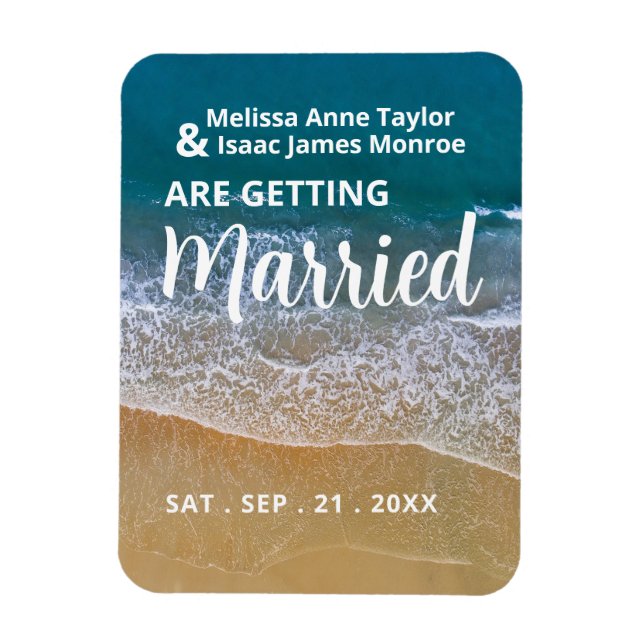 Magnet Flexible Blue Sea Beach Wedding Enregistrer La Date (Vertical)