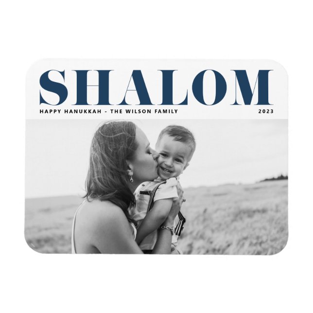 Magnet Flexible Blue Shalom Bold Typographie Happy Hanoukka Photo (Horizontal)
