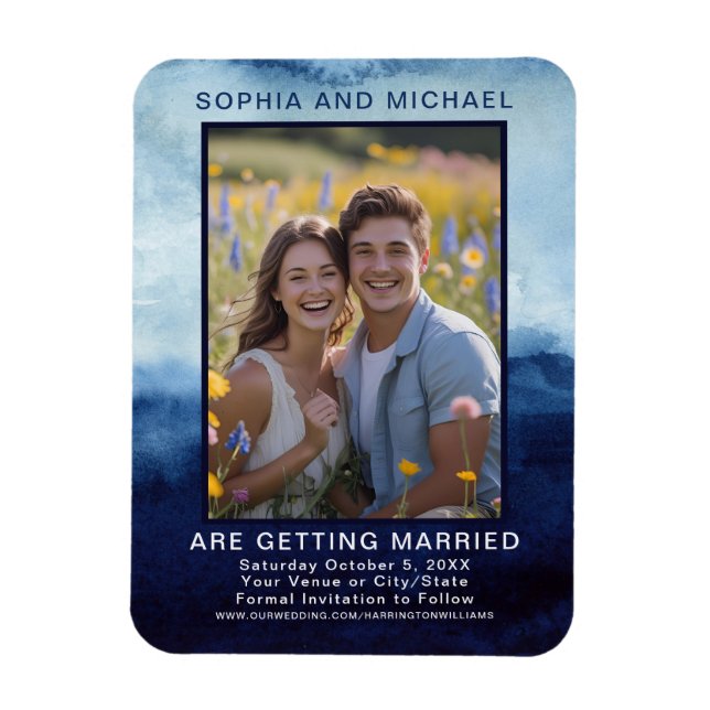 Magnet Flexible Blue Watercolor Casual Wedding Save the Date Bold (Vertical)