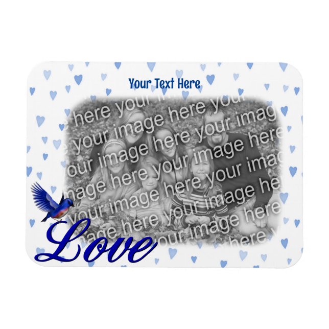Magnet Flexible Bluebird Love Blue Hearts Frame Ajouter votre phot (Horizontal)