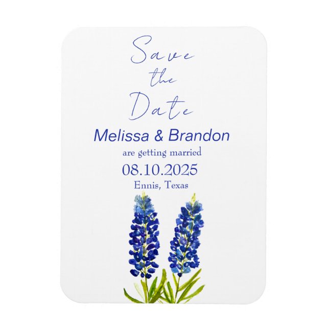 Magnet Flexible Bluebonnets Blue Floral Texas Rustic Mariage (Vertical)