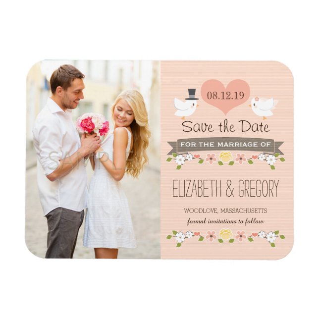 Magnet Flexible Blush Inséparables Dove Enregistrer la date (Horizontal)