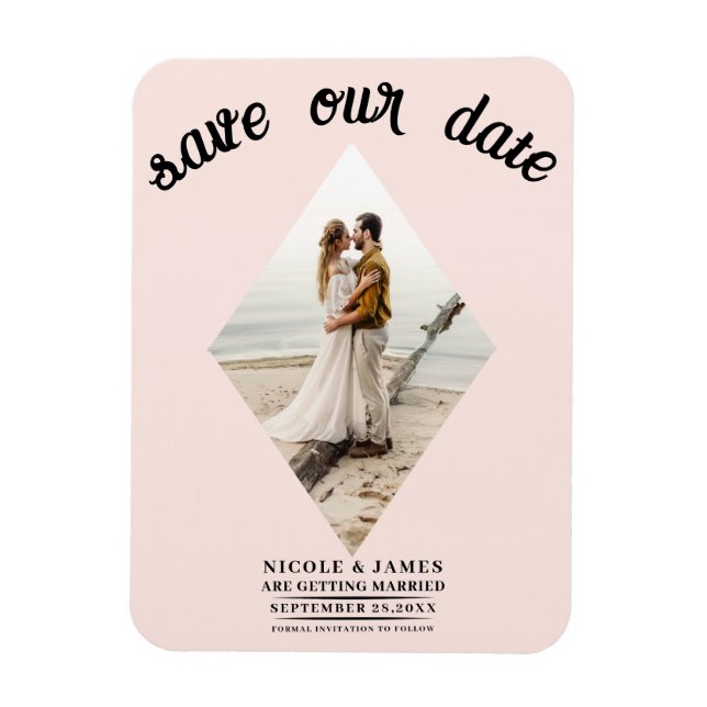 Magnet Flexible Blush Pink Diamond Photo Wedding Enregistrer la da (Vertical)