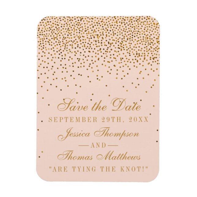 Magnet Flexible Blush Pink & Gold Confetti Mariage Enregistrer La  (Vertical)