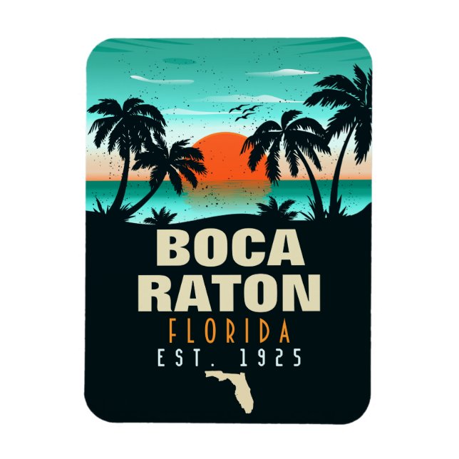 Magnet Flexible Boca Raton Florida Retro Sunset Beach Souvenirs (Vertical)