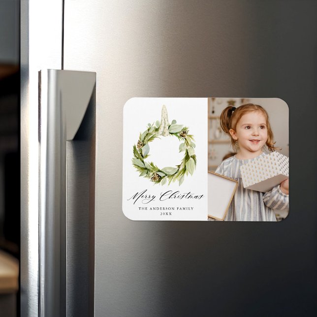 Magnet Flexible Boho Aquarelle Verdure Wreath Photo de vacances (Créateur téléchargé)