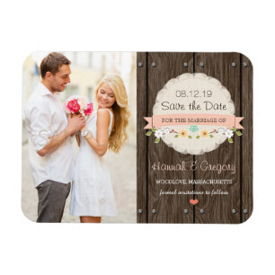 Magnet Flexible Boho floral rustique rose vif Enregistrer la date
