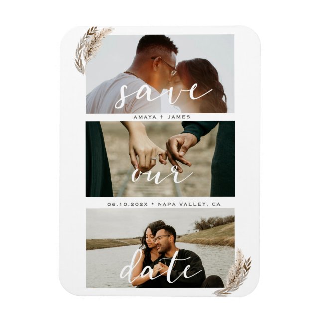 Magnet Flexible Boho Pampas Grass Enregistrer La Date Mariage (Vertical)