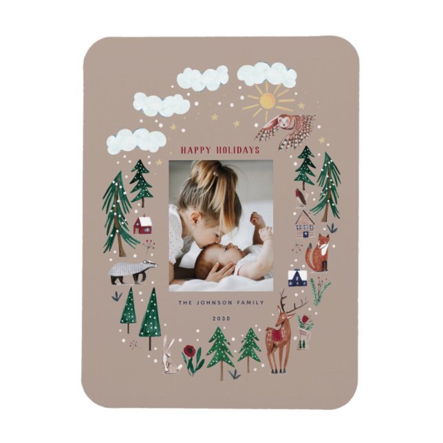 Magnet Flexible Bois animaux nordiques neige Noël (Vertical)