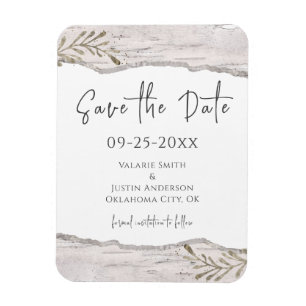 Magnet Flexible Bois de bouleau rustique Enregistrer le mariage de