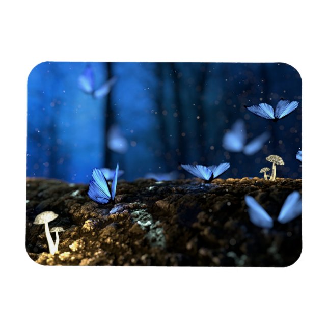 Magnet Flexible Bois fée magique avec papillons et champignons (Horizontal)