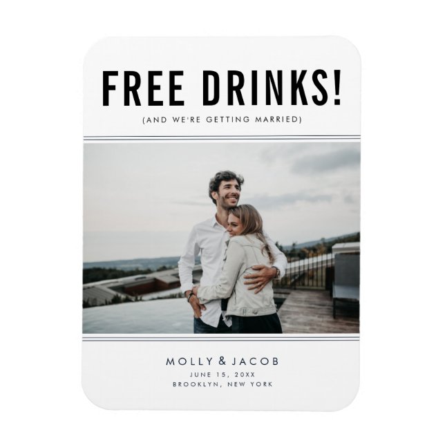 Magnet Flexible Boissons gratuites amusantes Mariage photo Sauvez  (Vertical)