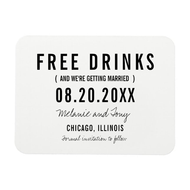 Magnet Flexible Boissons gratuites Mariage Enregistrer la date Mag (Horizontal)