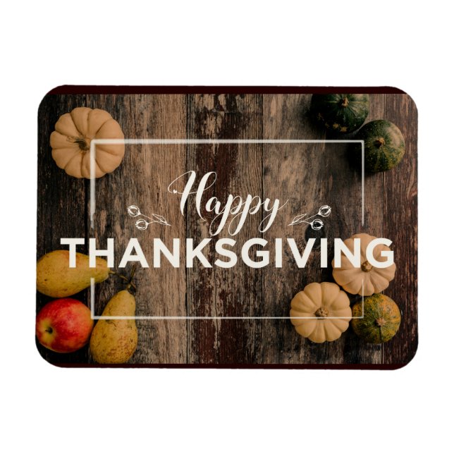 Magnet Flexible Bon thanksgiving Gourds sur bois rustique (Horizontal)