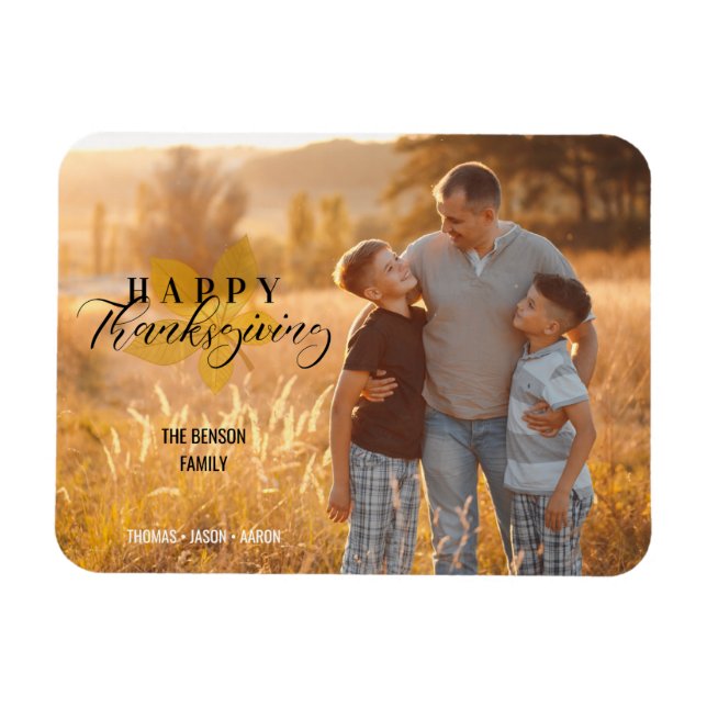 Magnet Flexible Bon thanksgiving Script Feuilles Photo de famille (Horizontal)