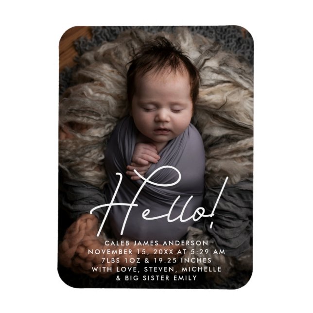 Magnet Flexible Bonjour Baby Boy Photo Personnalisée Statistiques  (Vertical)