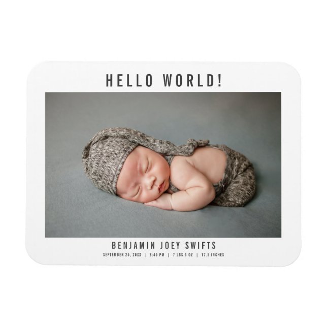 Magnet Flexible Bonjour le monde nouveau-né bébé garçon fille phot (Horizontal)