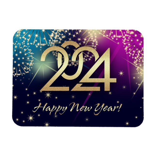 Magnet Flexible Bonne année 2023. Feux d'artifice et numéros d'or (Horizontal)