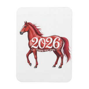 Magnet Flexible Bonne année 2026 Carte Cheval Rouge Illustration