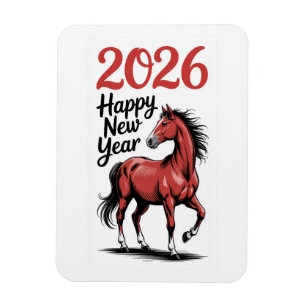 Magnet Flexible Bonne année 2026 Carte Cheval Rouge Illustration