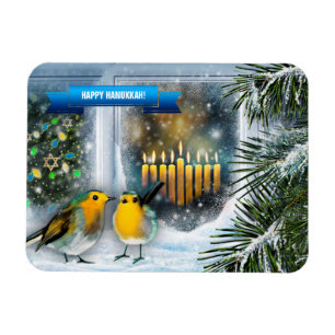 Magnet Flexible Bonne Hanoukka. Scène de fenêtre de neige avec Men