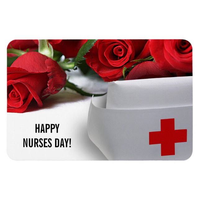 Magnet Flexible Bonne Journée des infirmières. Casquette des Roses (Horizontal)