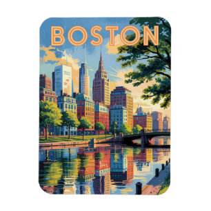 Magnet Flexible Boston Massachusetts Skyline Travel Art Vintage
