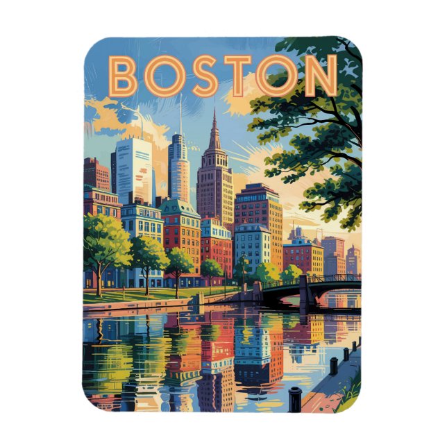 Magnet Flexible Boston Massachusetts Skyline Travel Art Vintage (Vertical)