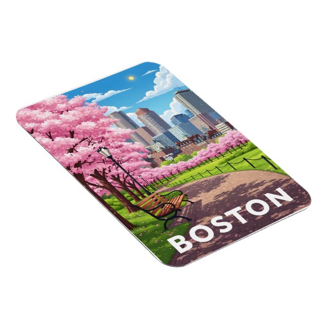 Magnet Flexible Boston skyline sous fleurs de cerisiers en fleurs (Côté Droit)