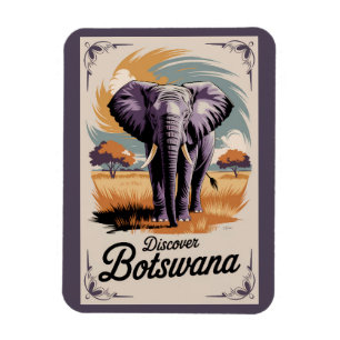 Magnet Flexible Botswana Elephant Illustration Voyage Art Vintage