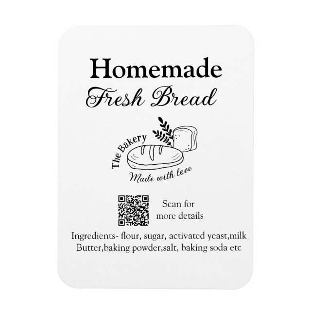 Magnet Flexible Boulangerie de pain frais ajouter nom ingrédients  (Vertical)