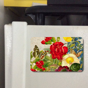 Magnet Flexible Bouquet de fleurs vintages aux papillons